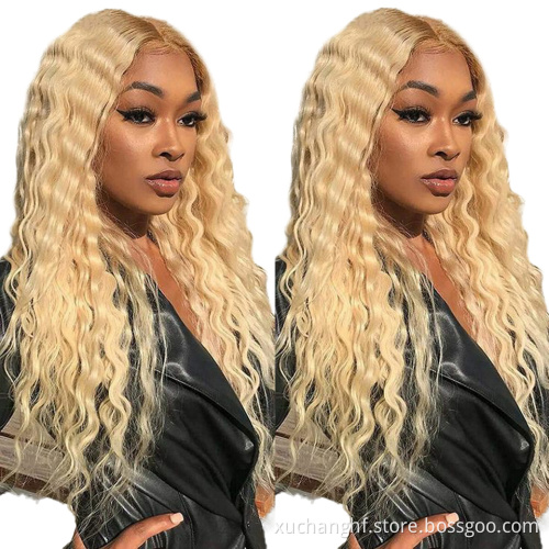100% Virgin Blonde 613 Russian Hair Curly Front Lace Wig, Hd Transparent Film Thin Swiss Lace Wholesale Full Lace Wigs Vendors